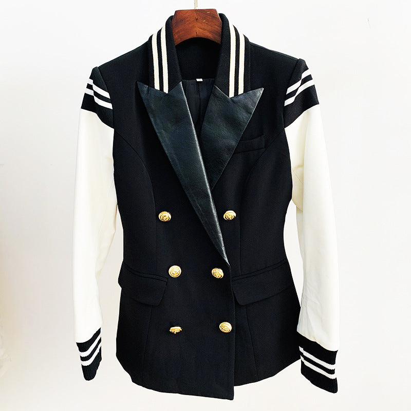Threaded Cuff Stitching Double Row Metal Lion Buckle Blazers