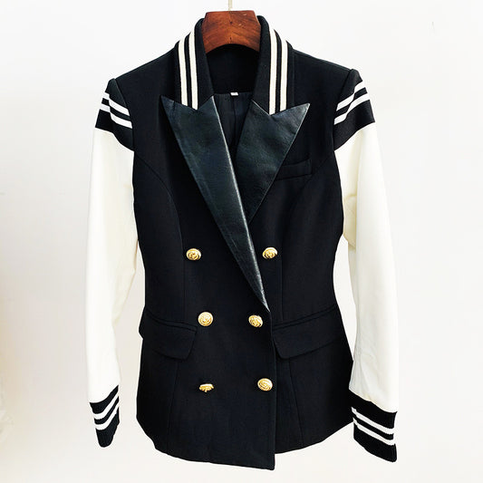 Threaded Cuff Stitching Double Row Metal Lion Buckle Blazers