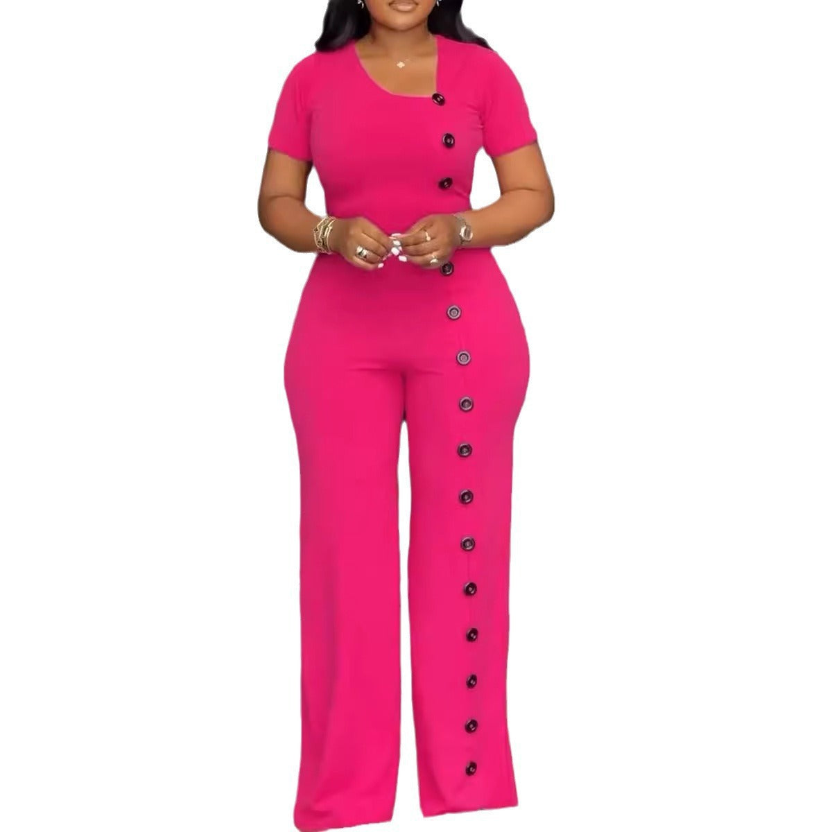 Irregular Neckline Waist Wide Leg Breasted Jumpsuits