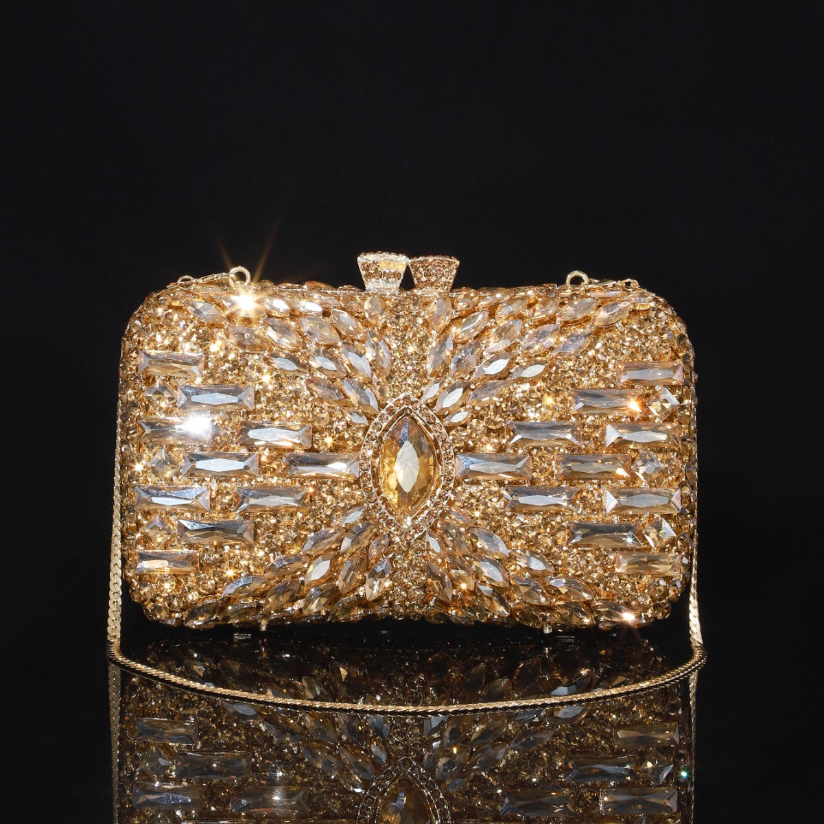 Shiny Champagne Bottle Rhinestone Bow Crystal Chain Evening Bags