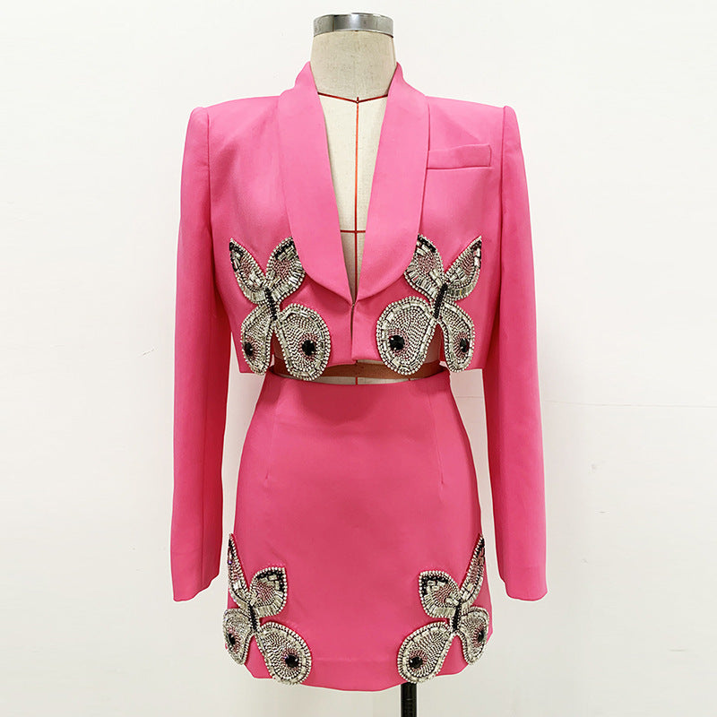 Temperament Beads Rhinestones Style Two-piece Set Fashion Casual Suit