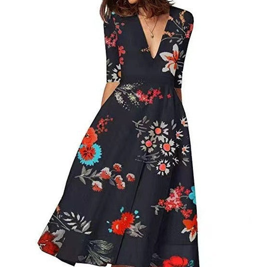 Fashion Durable Sexy Deep V Midi Dress