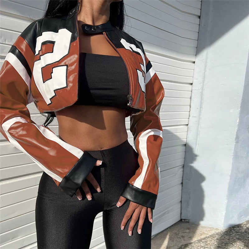 Women's Summer Fashion Motorcycle Contrast Color Embroidery Jackets