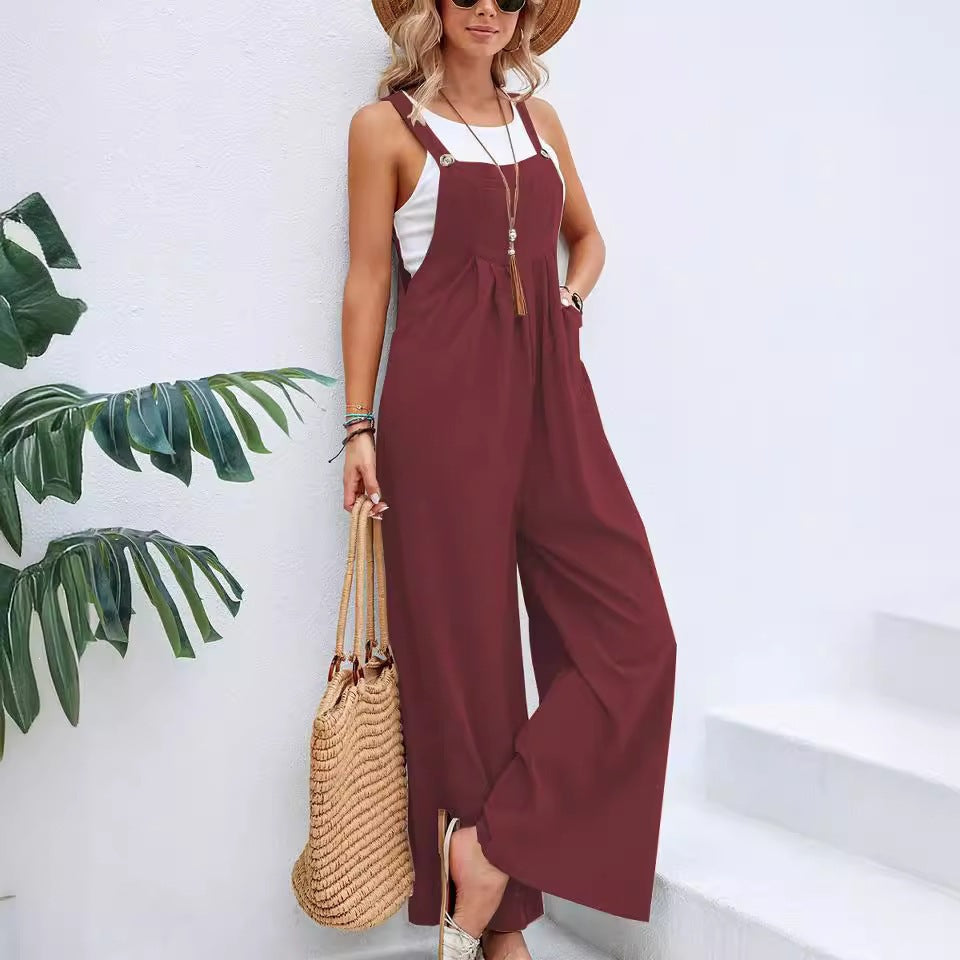 Women's Solid Color Casual Suspender Trousers Women's Jumpsuit/clothing