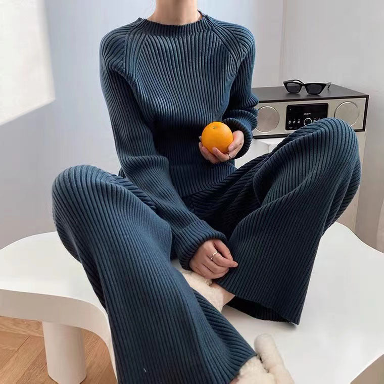 Women's Temperament Split Knitted Wide Leg Two-piece Suits