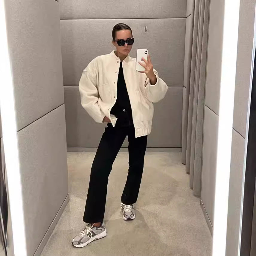 Loose Casual Street Stand Collar Hidden Coats