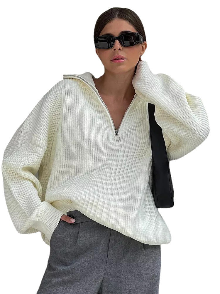 Women's Elegant Loose Zip Casual Knitted Sweaters