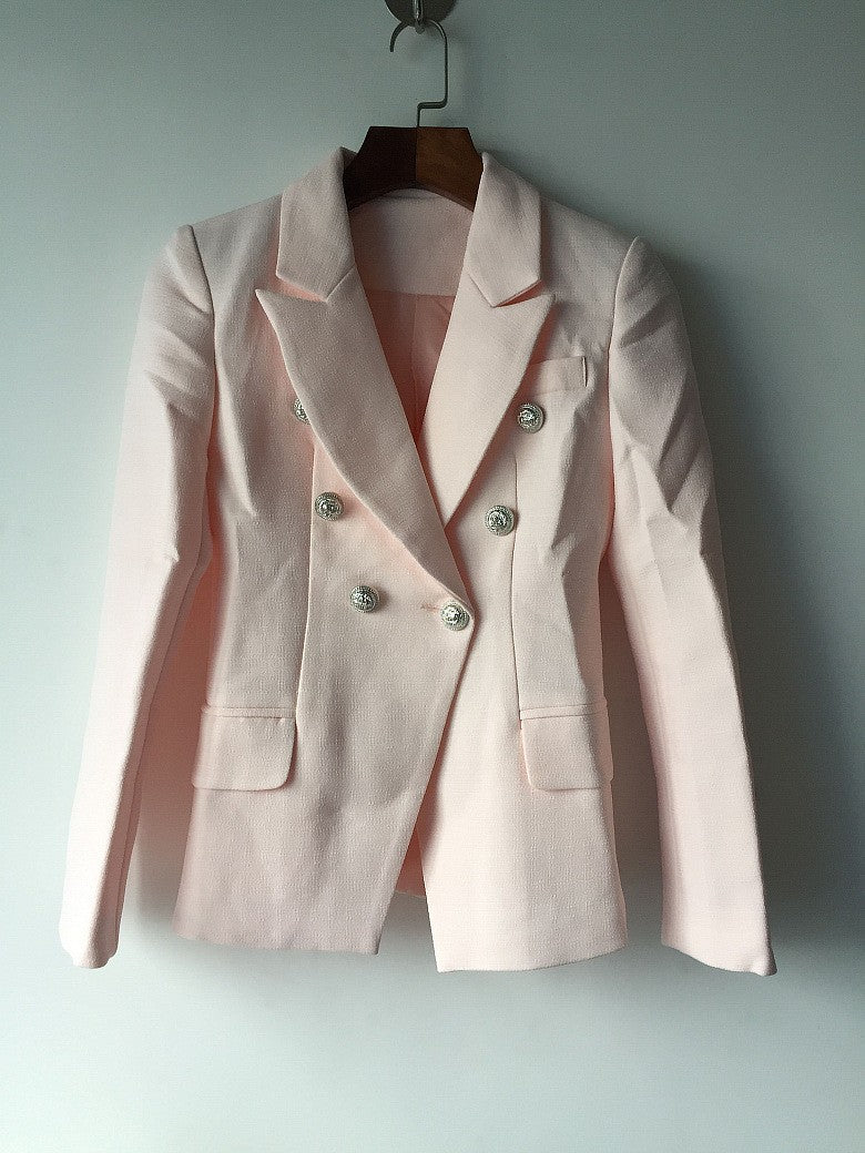 Fashion Female Metal Lion Buckle Double-breasted Small Suit