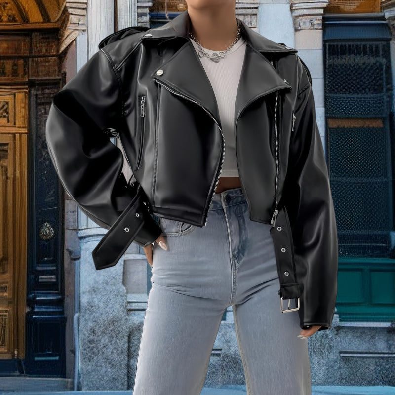 Women's Autumn Retro Lapel Pu Motorcycle Jackets