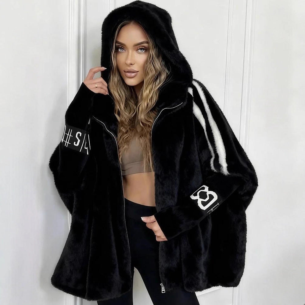 Women's Mink Fur Stand Collar Loose Slimming Shorts