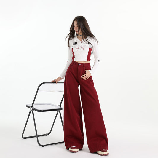 Women's Wide Leg Autumn American Retro High Waist Straight Pants