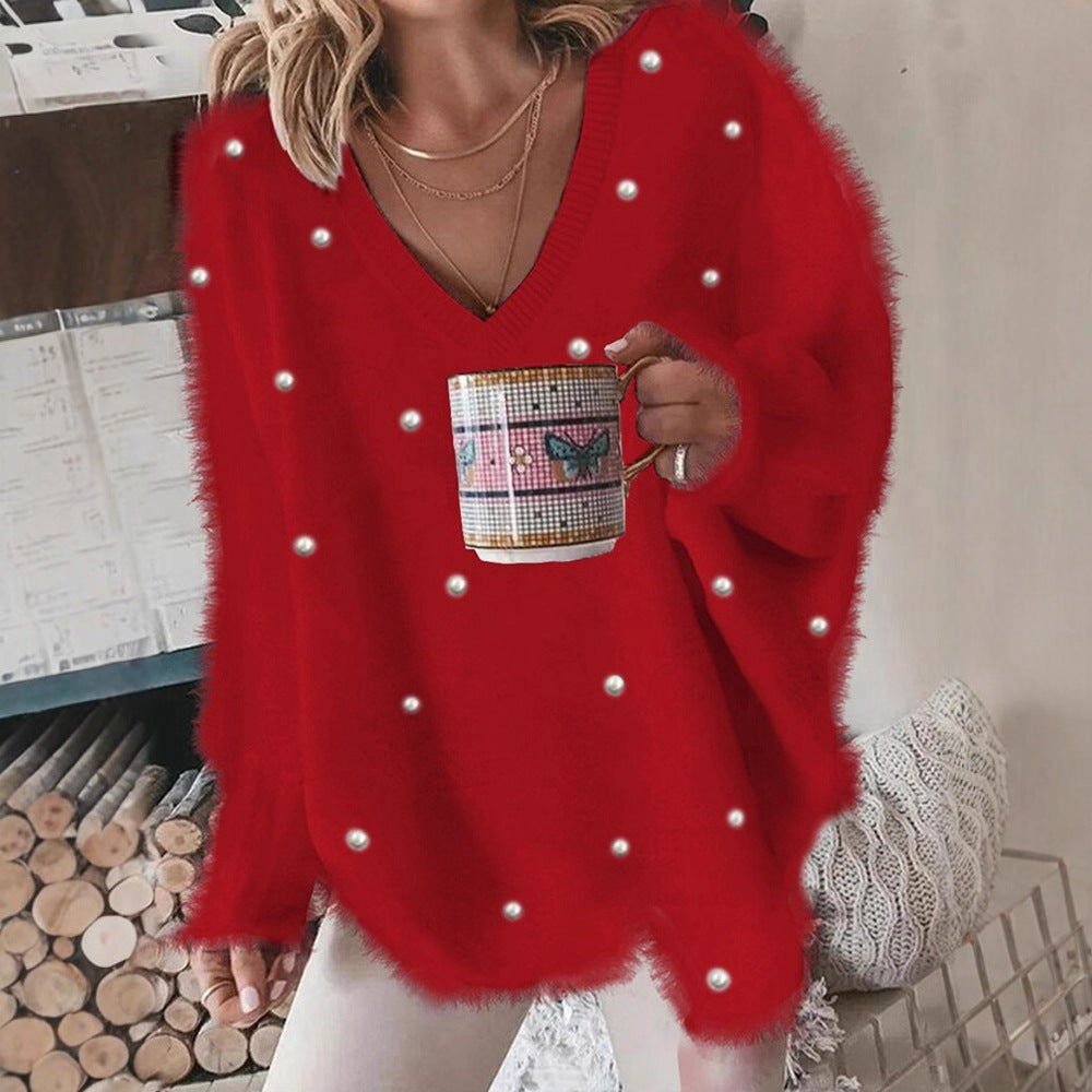 Women's Classic Bead Solid Color Pullover Sweaters