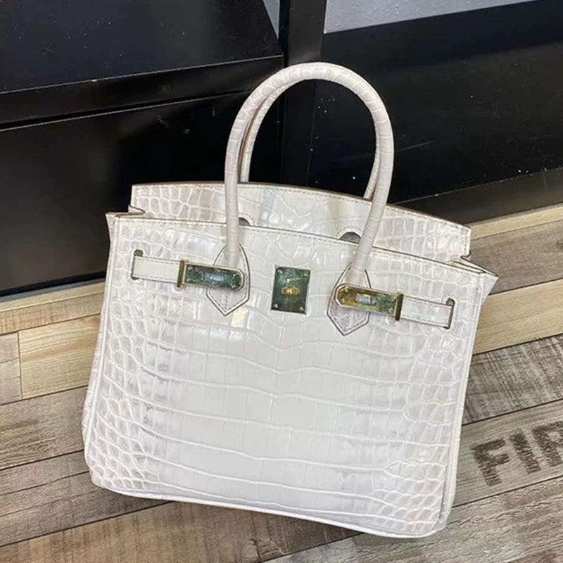 Women's Crocodile Pattern First Layer Cowhide Handbags