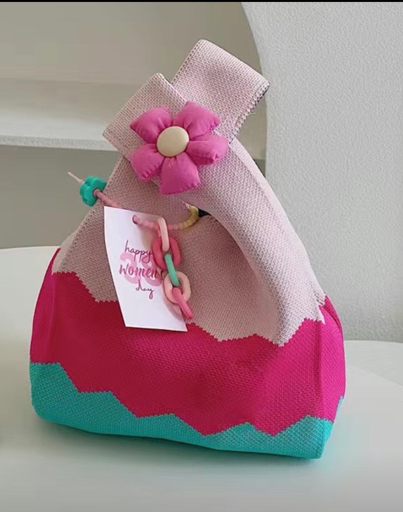 Knitted Color Vest Versatile Matching Portable Tote Bags