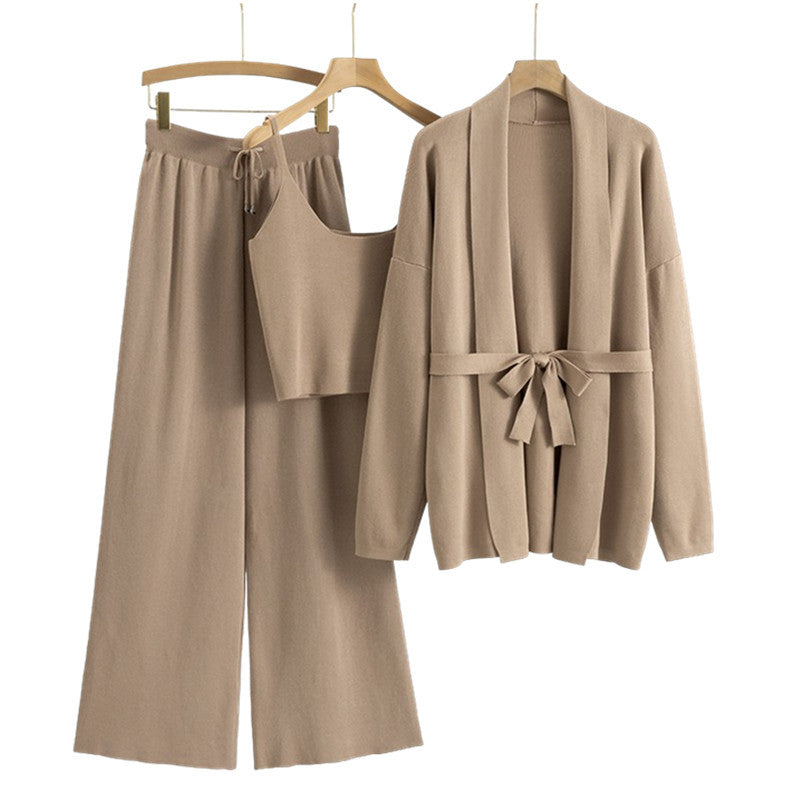 Women's Autumn Tide Knitted Sling Wide Leg Suits