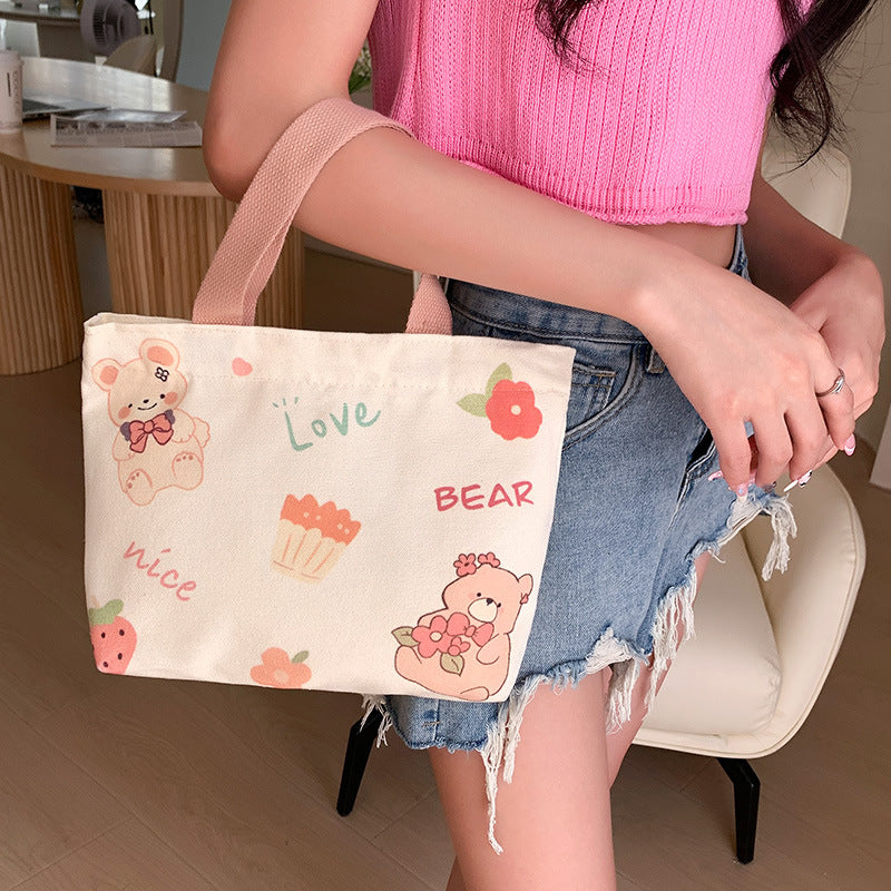 Women's Cute Cartoon Canvas Tutorial Lunch Size Handbags