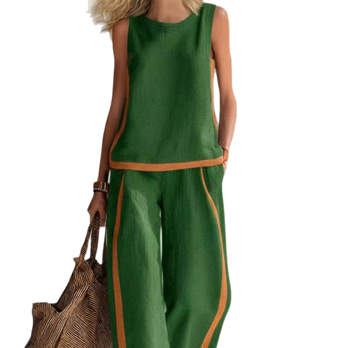 Women's Sleeveless Contrast Color Summer Two-piece Trendy Fashion Casual Suit