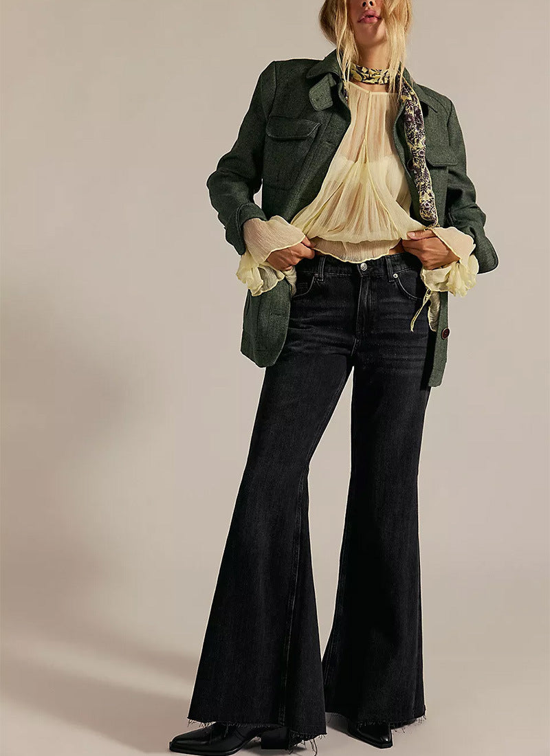 Women's High Waist Slim Fit Large Horn Mopping Denim Women's Jeans