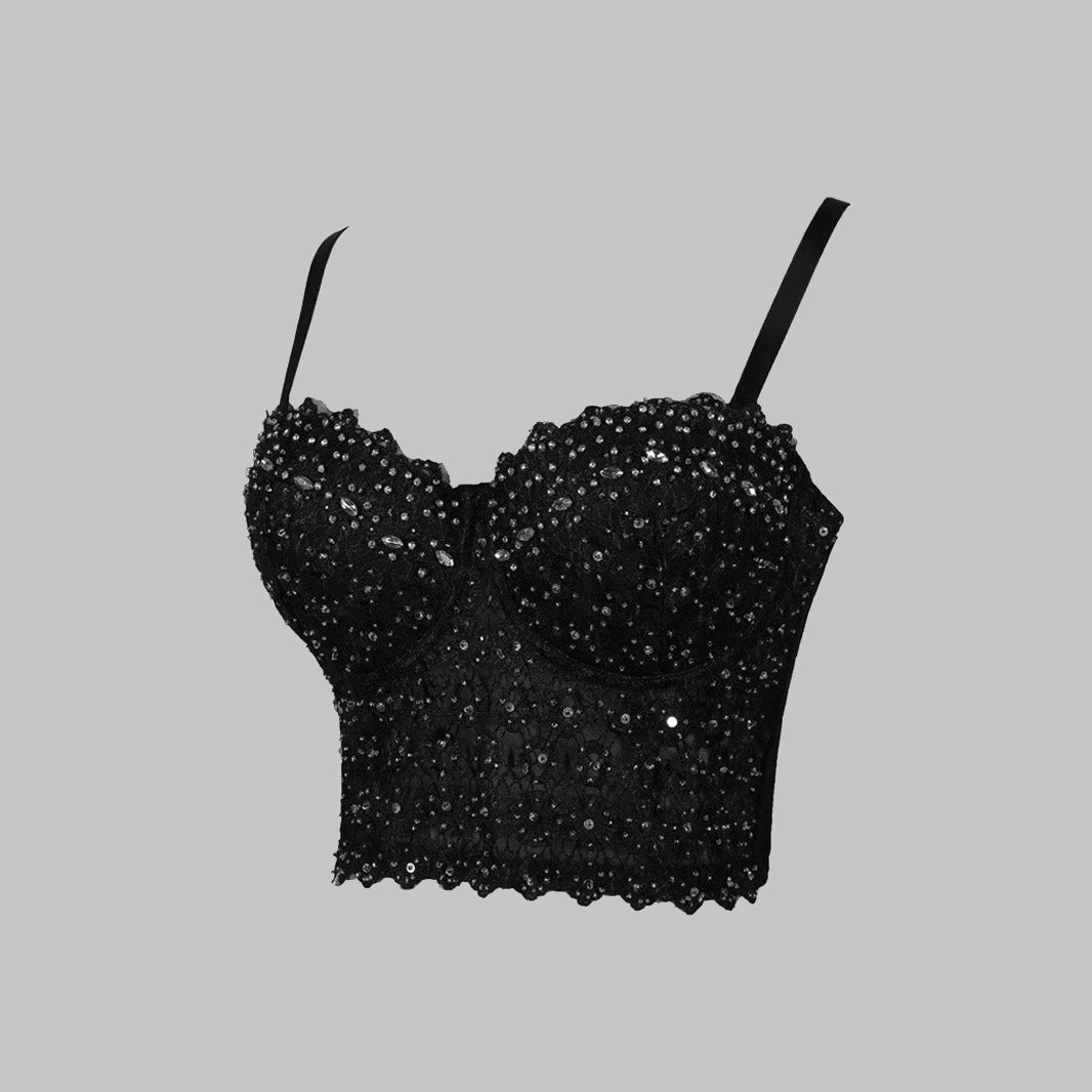 Strap Bra One-piece Embroidery Light Diamond Tops