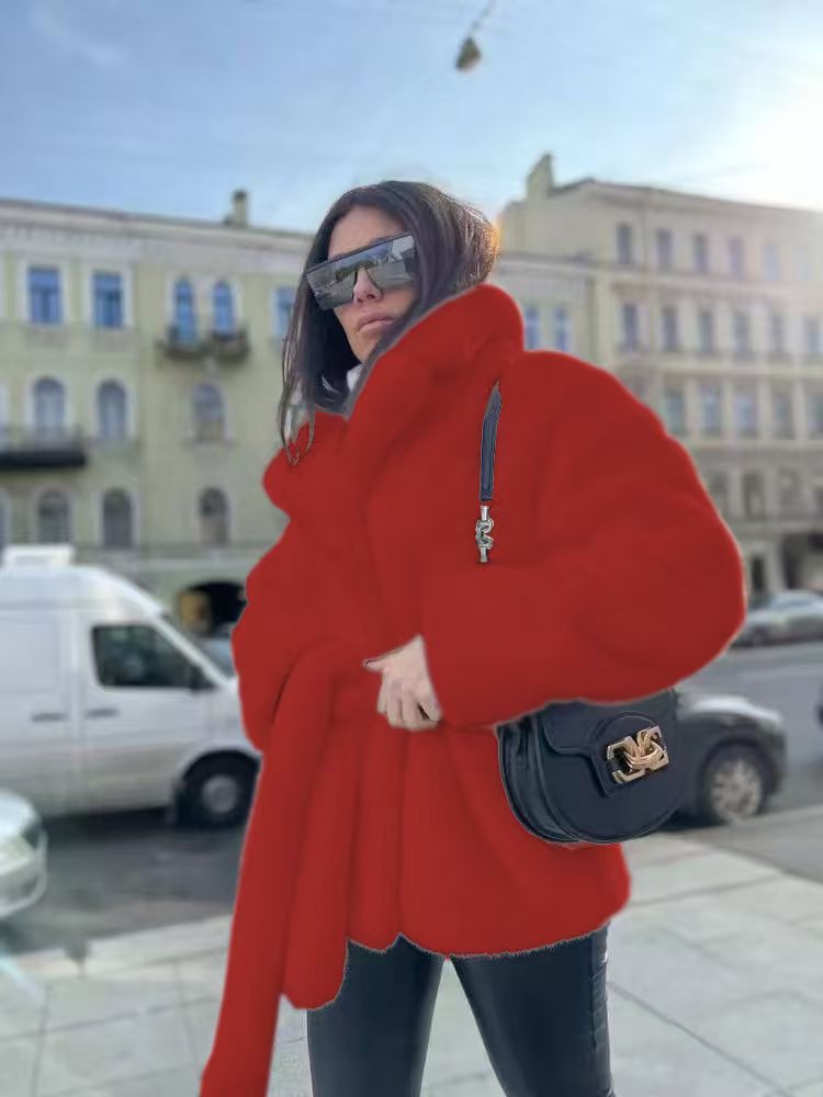 Women's Temperament Lapel No Belt Artificial Fur Coats
