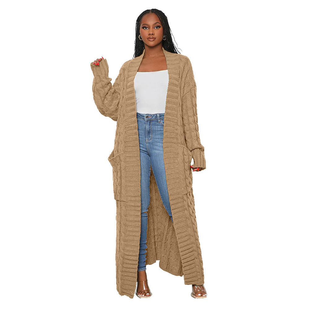 Women's Loose Knitted Idle Style Pocket Long Sweaters