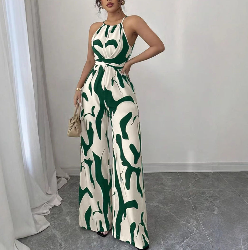 Women's Milk Pattern Halter Spaghetti Straps Backless Women's Jumpsuit/clothing