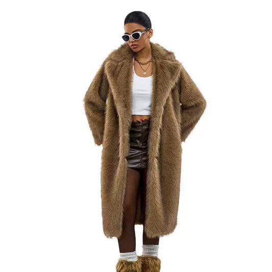 Women's Extended Imitation Fur Collar Overcoat Artificial Coats