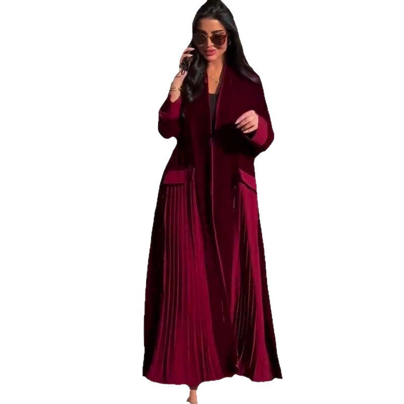 Comfortable Popular Temperament Pleated Stitching Trench Coats