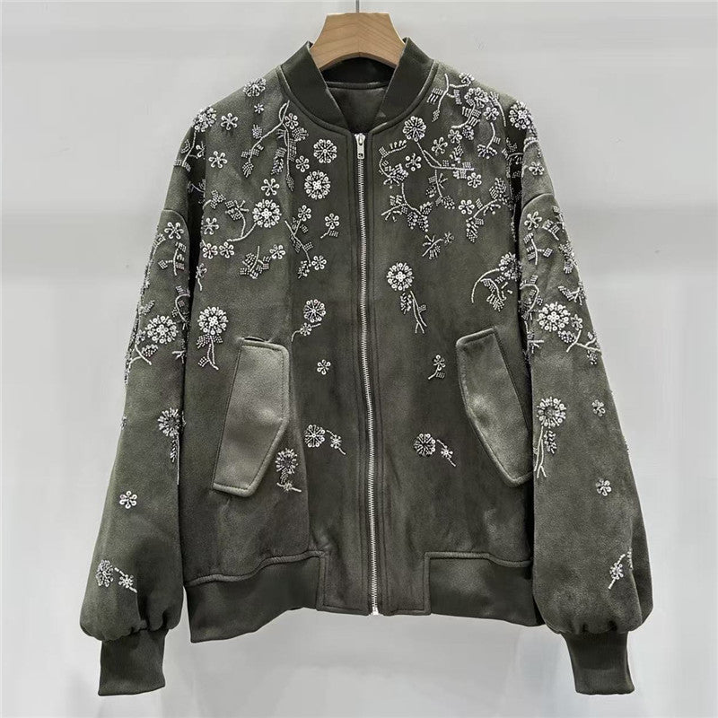 Embroidery Flower Baseball Fashionable Leather Veet Coats