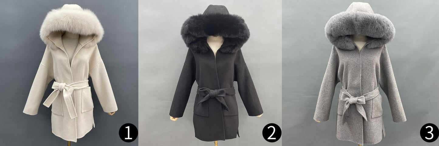 Women's Fox Fur Collar Detachable Fluffy Reversible Coats