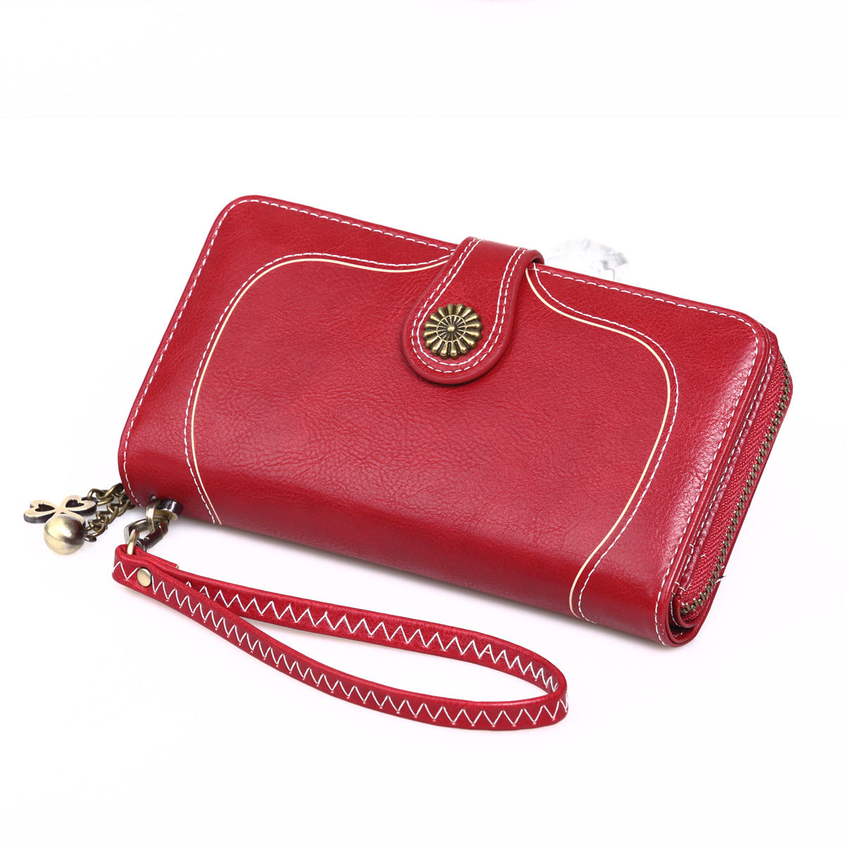 Women's Oil Wax Leather Long Zipper Large Ladies Wallets