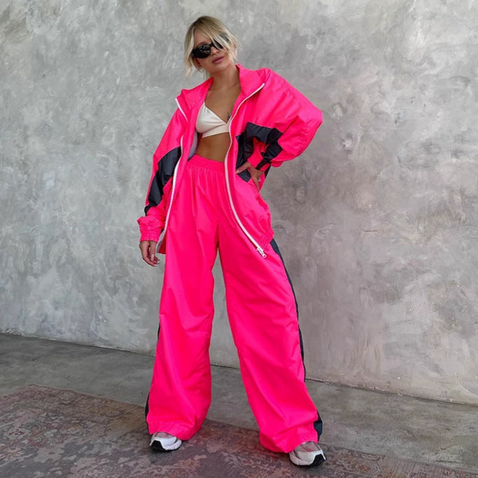 Women's Color Matching Long Sleeve Zipper Contrast Suits