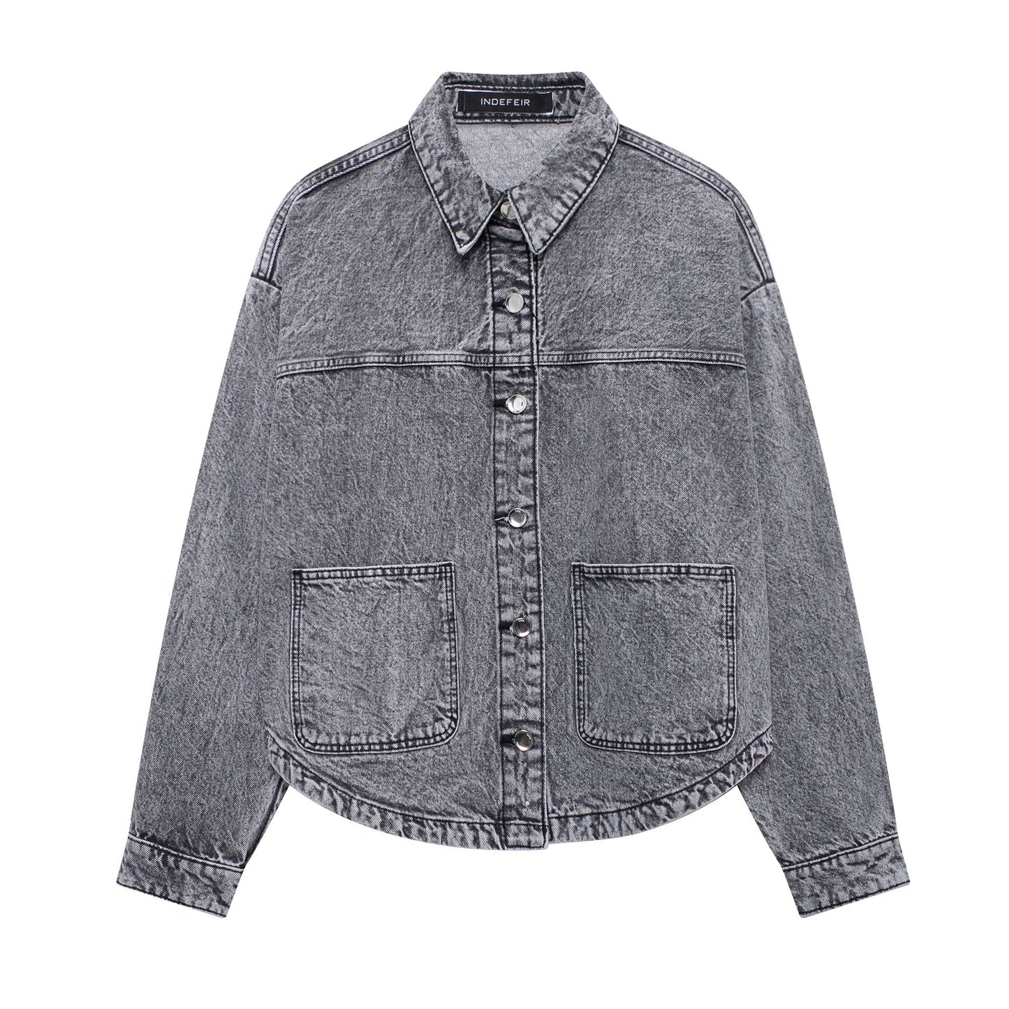 Women's Lapel Single Breasted Double Pocket Denim Blouses