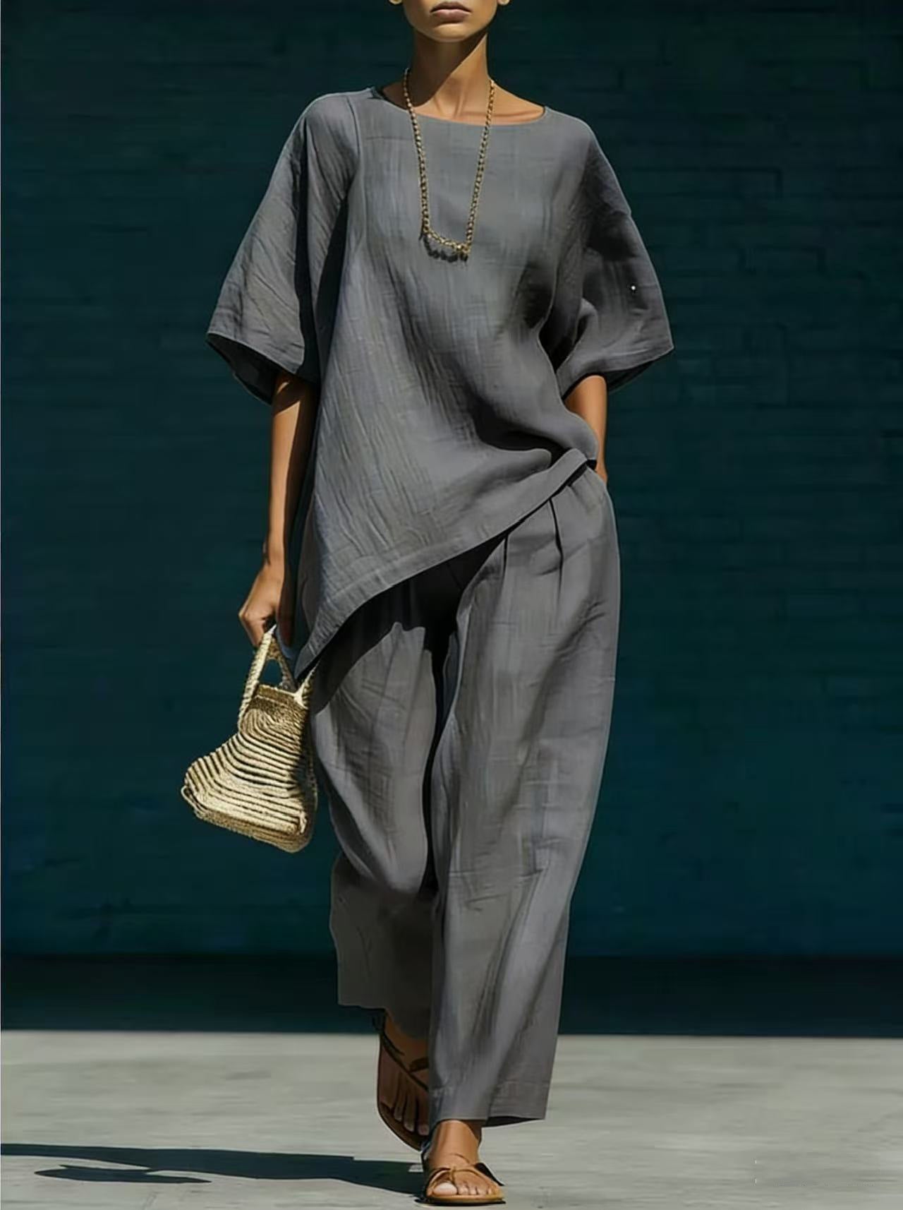 Simple Pleated Idle Style Sleeve Irregular Hem Wide Fashion Casual Suit
