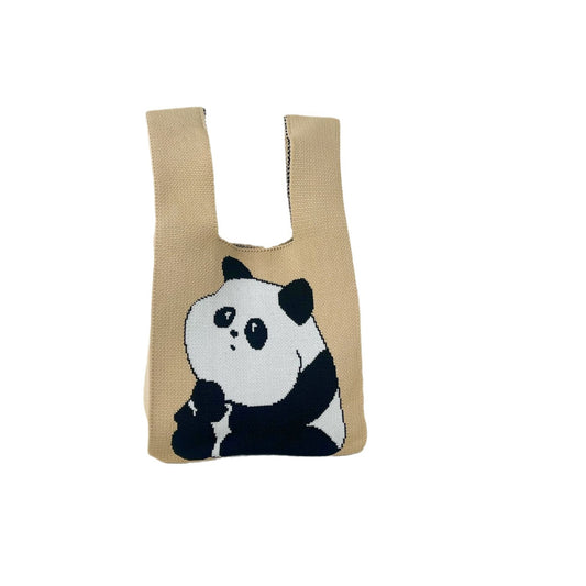 Women's High-grade Panda Knitted Polyester Knit Phone Bags