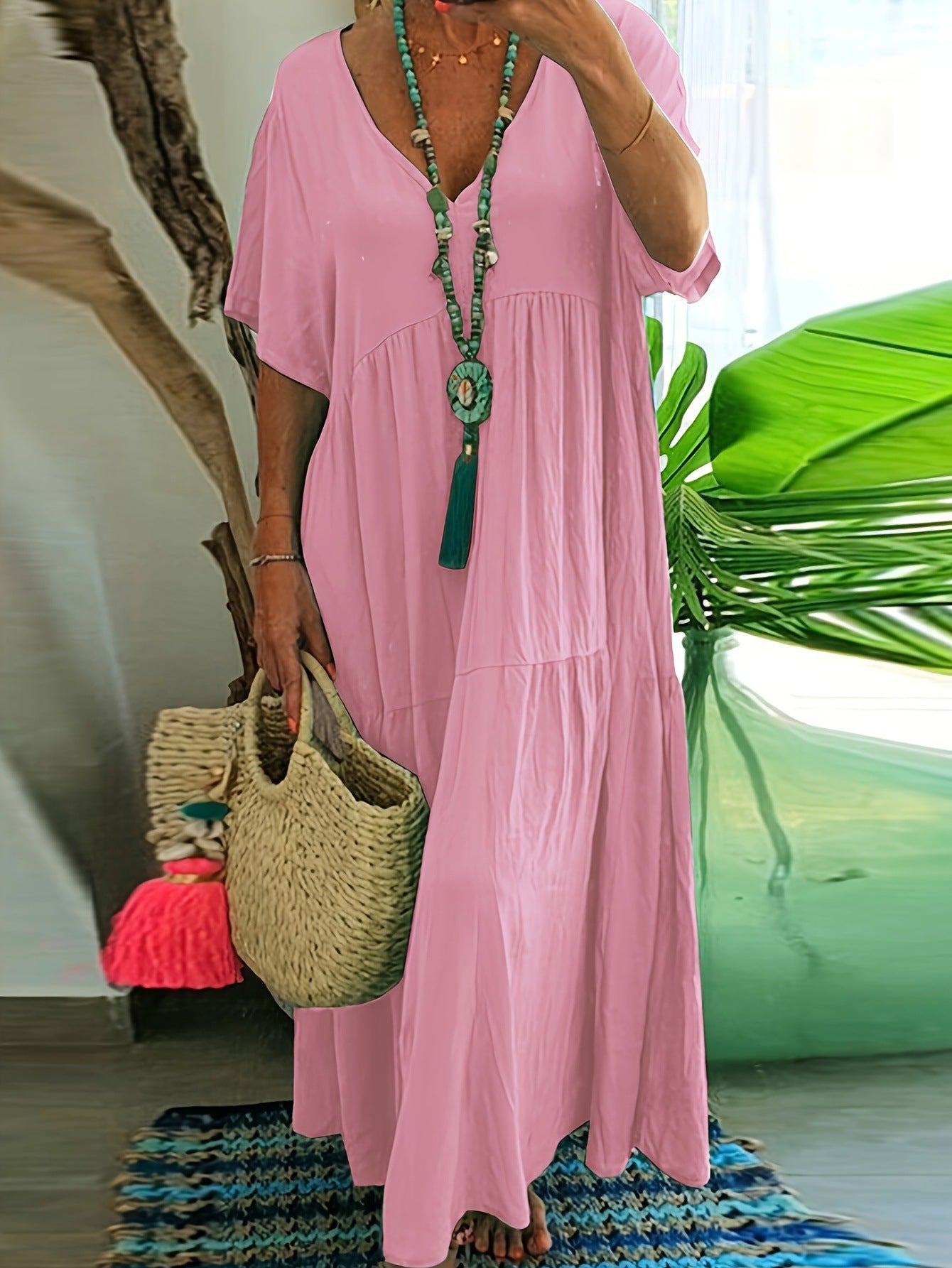 Women's Solid Color Loose Sleeve Large Swing Shorts