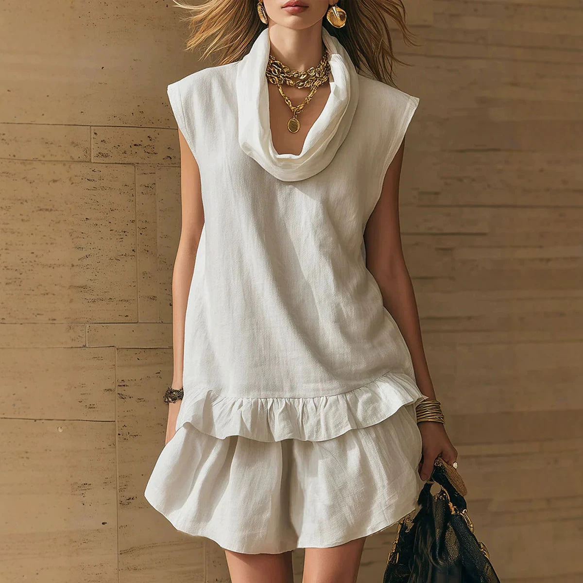 Women's Linen Loose Feeling Cascading Collar Sleeveless Vests