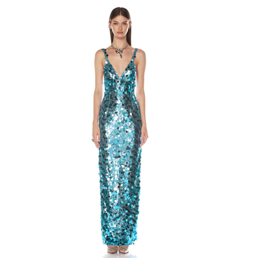 Sequins Dress Sexy Light Luxury Deep Dresses