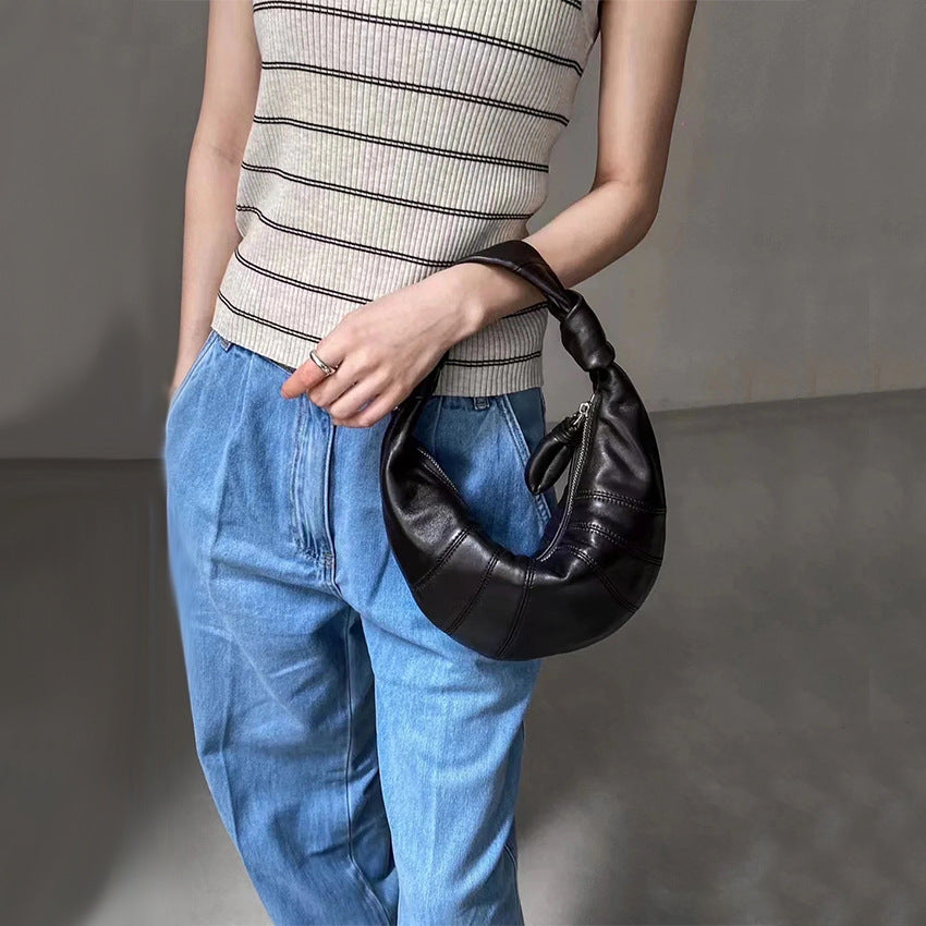 Light Luxury Leather Mini Sheepskin Croissant Handbags