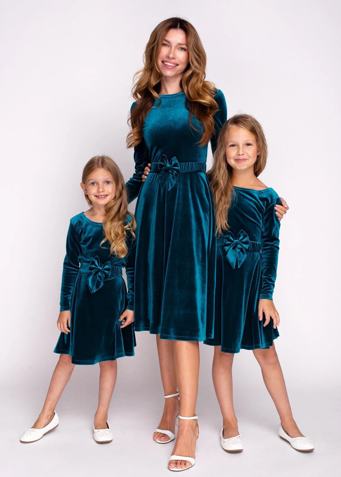 Women's Christmas Round Neck Long Sleeve Bowknot Dresses