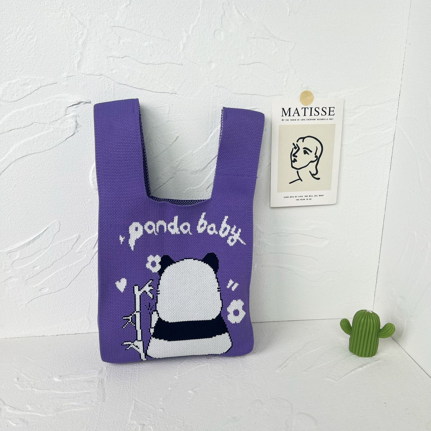 Women's High-grade Panda Knitted Polyester Knit Phone Bags