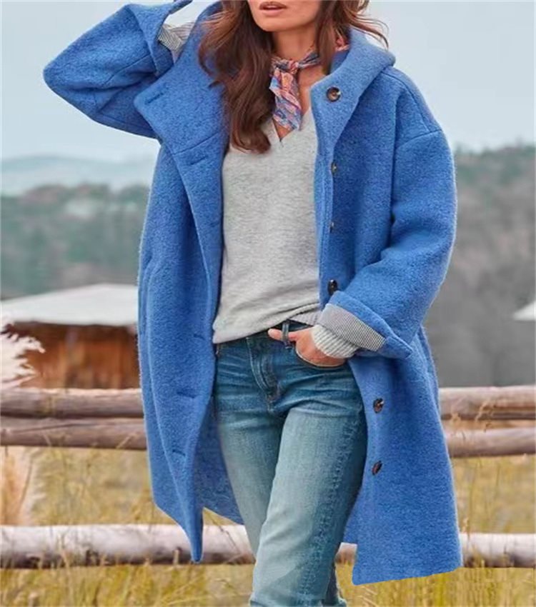 Women's Autumn Overcoat Mid-length Single-breasted Hooded Casual Coats