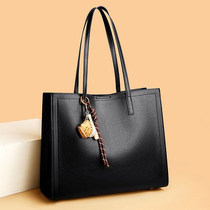 Women's Double Front Cowhide Leather Simple Elegant Tote Bags
