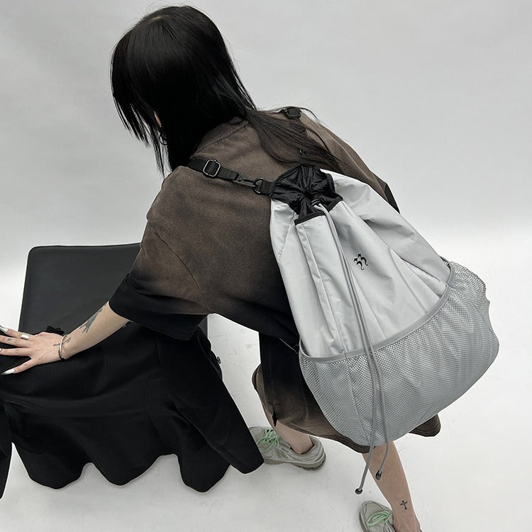 Women's Three-dimensional Offset Print Gray Nylon Lightweight Large Capacity Backpacks