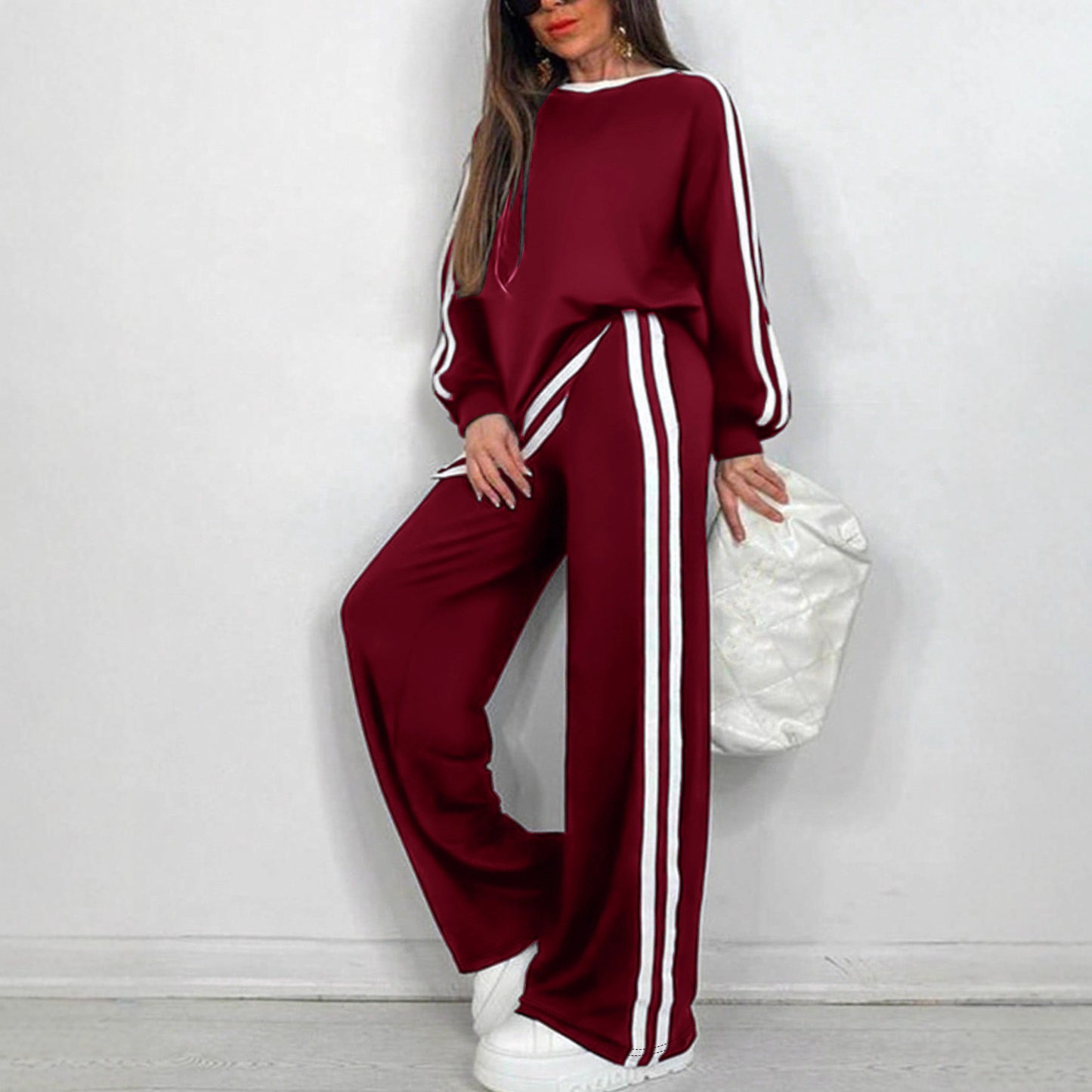 Women's Fashion Casual Striped Trousers Long Sleeve Suits