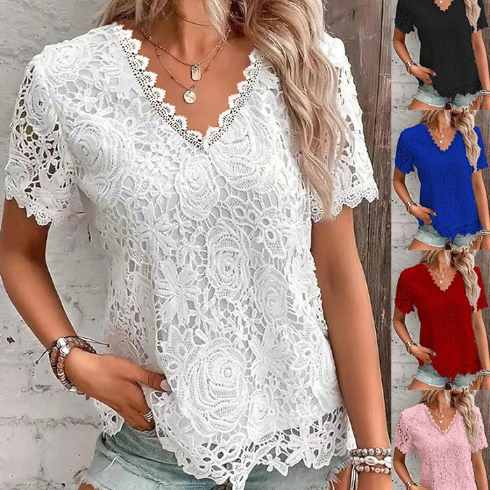 Classy Slouchy Women's Fashion Lace Sleeve Women's T-shirt