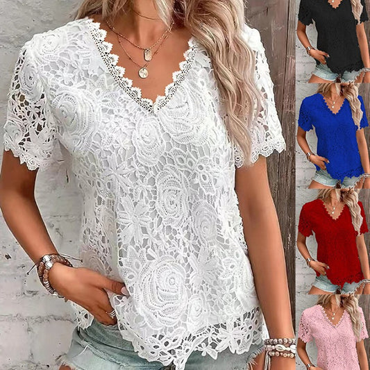 Classy Slouchy Women's Fashion Lace Sleeve Women's T-shirt