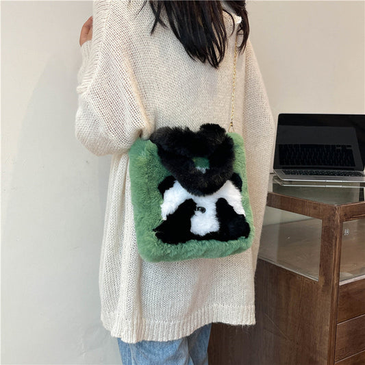 Panda Plush Cute Face Covering Large Crossbody Bags