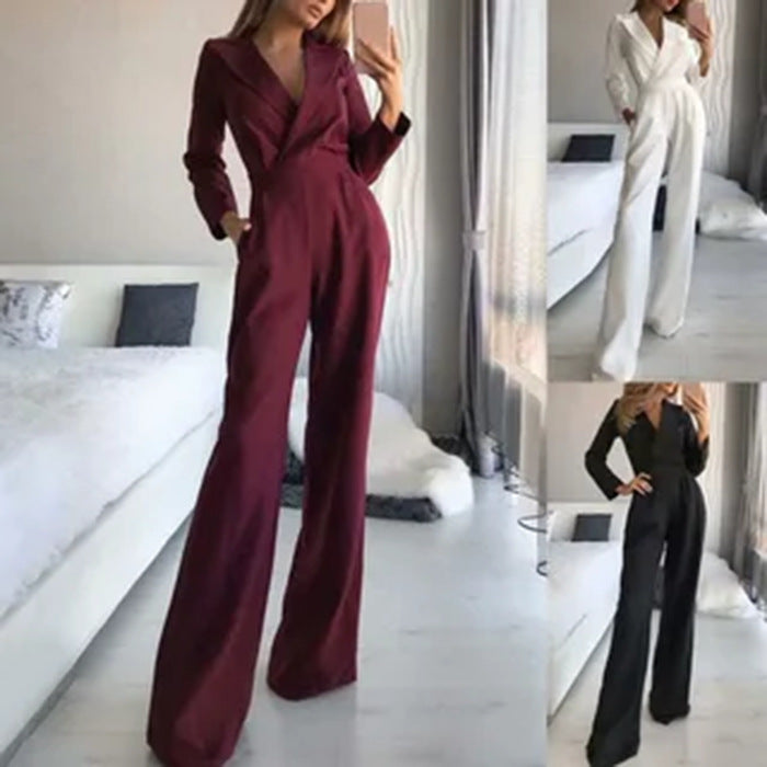 Chinese Style Long Sleeve Diagonal Temperament Jumpsuits