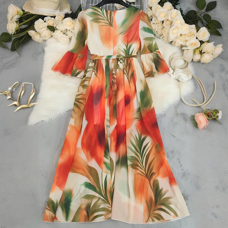 Women's Fashion Printed Vacation Style Large Swing Dresses